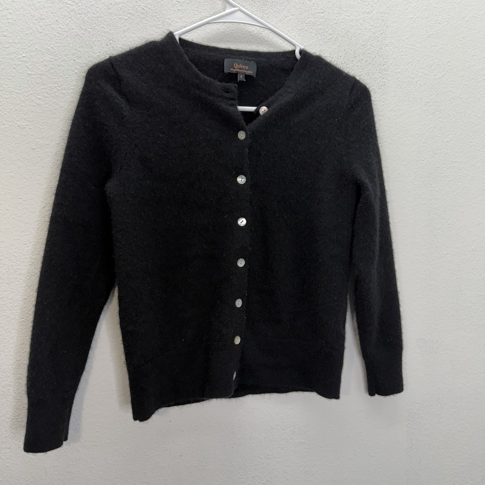 Quince Women XS/S Sweater Black Mongolian Cashmere Button Cardigan Top Fitted